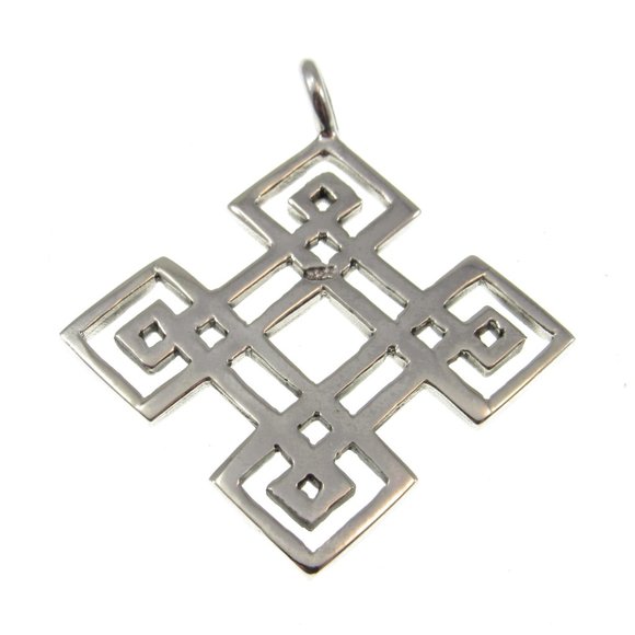Solid 925 Sterling Silver Celtic Quaternary Knot Diamond Shaped Pendant - Picture 5 of 5
